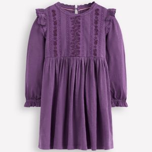 Lace Trim Jersey Dress-Mystical Purple