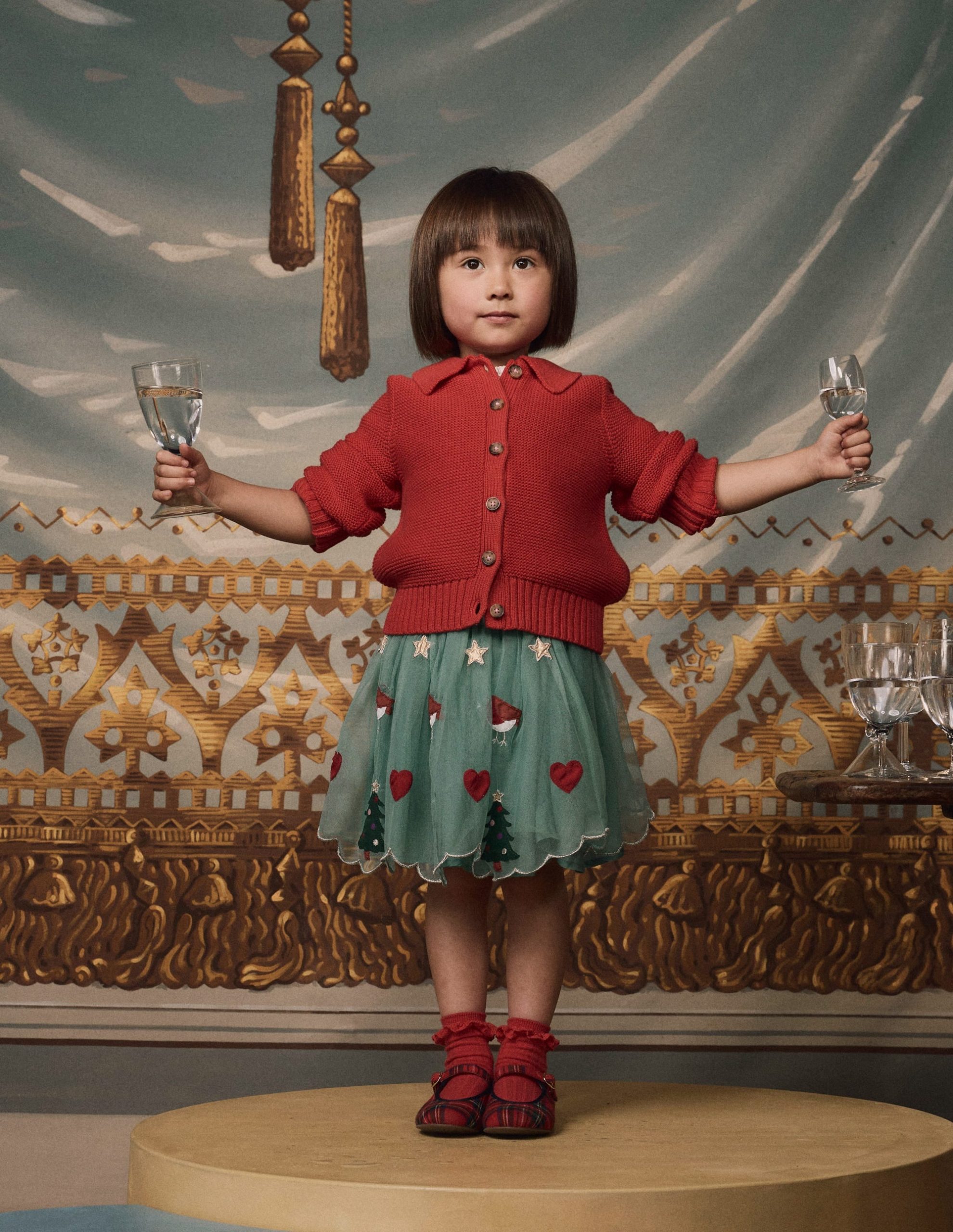 Appliqu?? Tulle Skirt-Eucalyptus Christmas