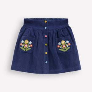 Button-through Mini Skirt-College Navy Flowers