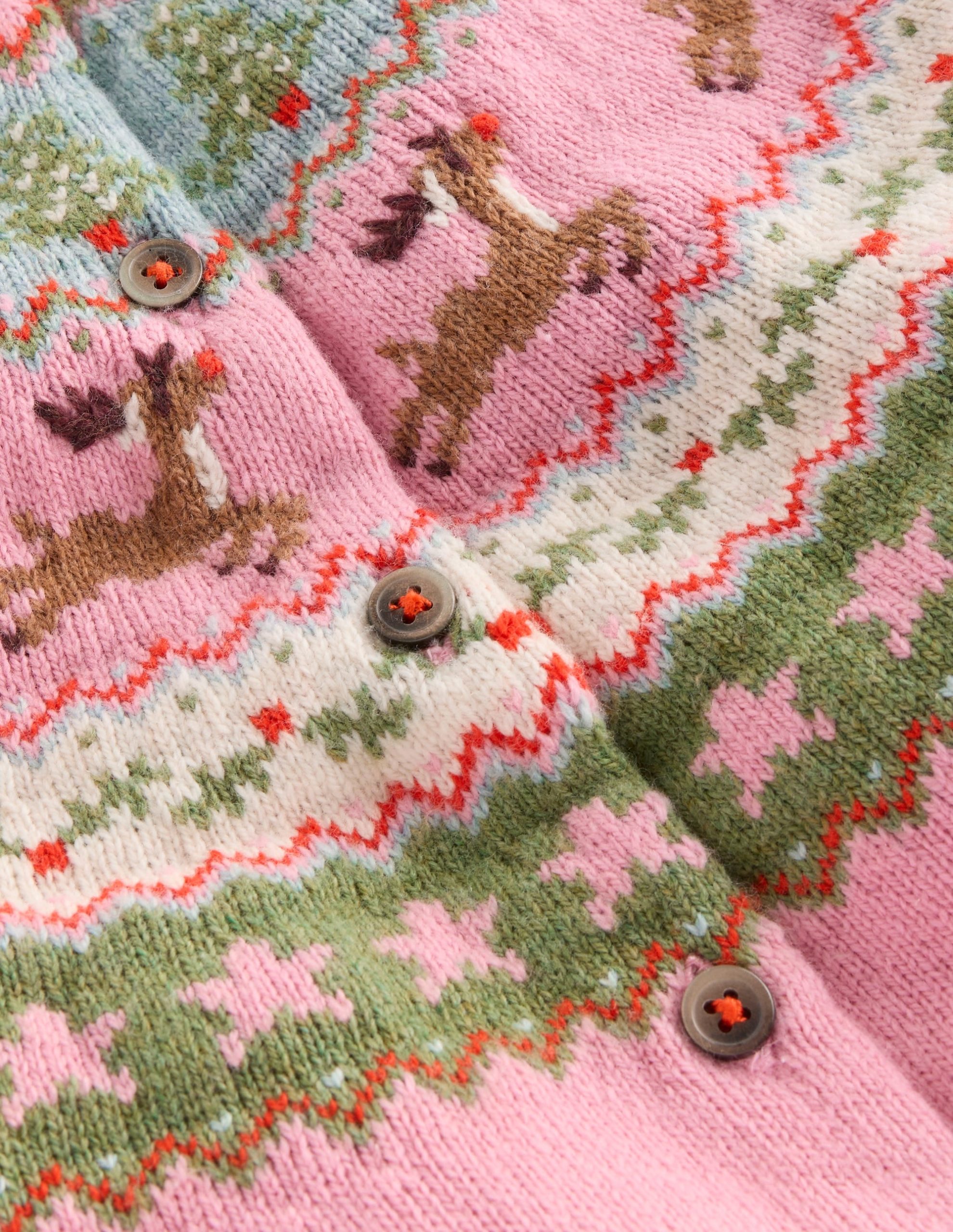 Edie Fair Isle Cardigan-Pink Marl Reindeer - Image 3