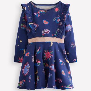 Cora Twirly Jersey Dress-College Navy Paisley Sky