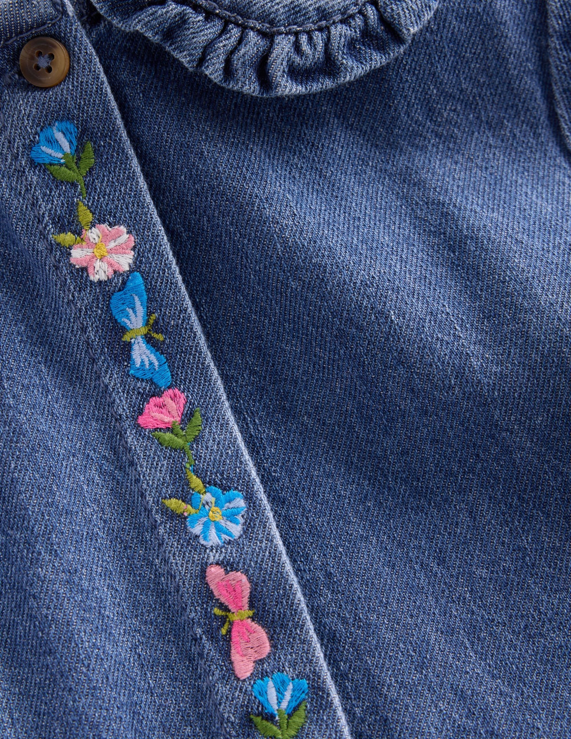 Denim Embroidered Collar Dress-Mid Vintage Denim - Image 4