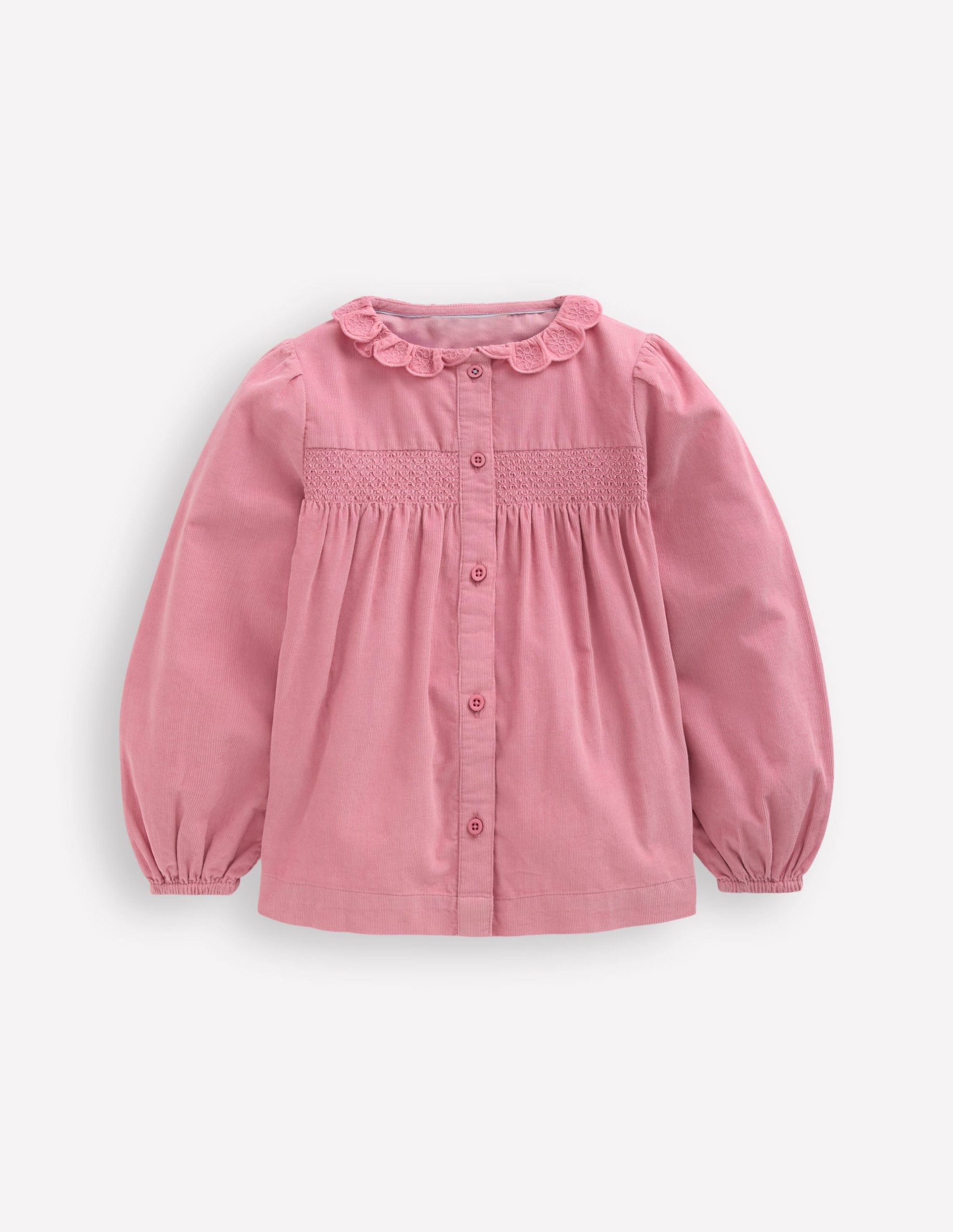 Scalloped Collar Smocked Shirt-Pink Cord - Image 3