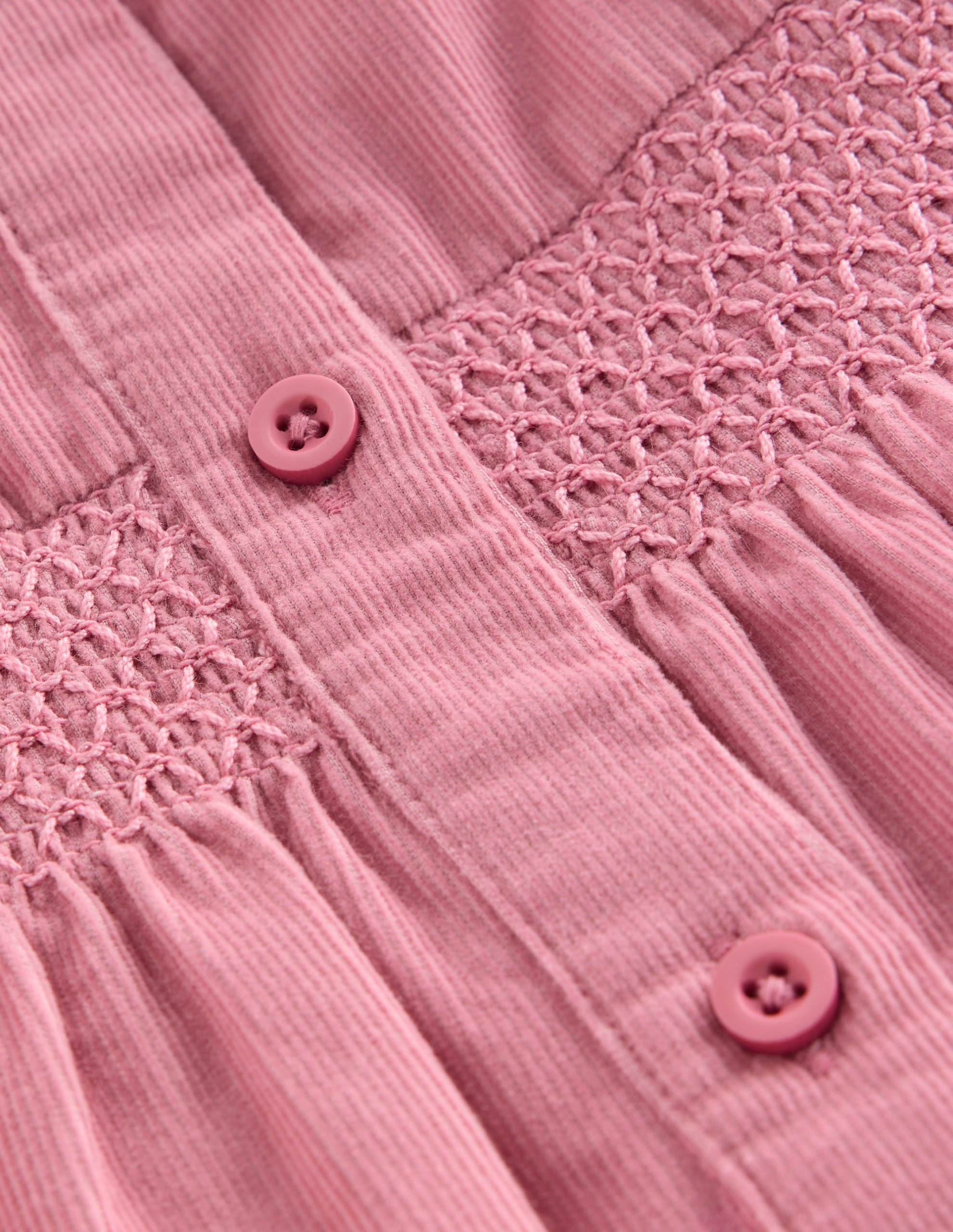 Scalloped Collar Smocked Shirt-Pink Cord - Image 5