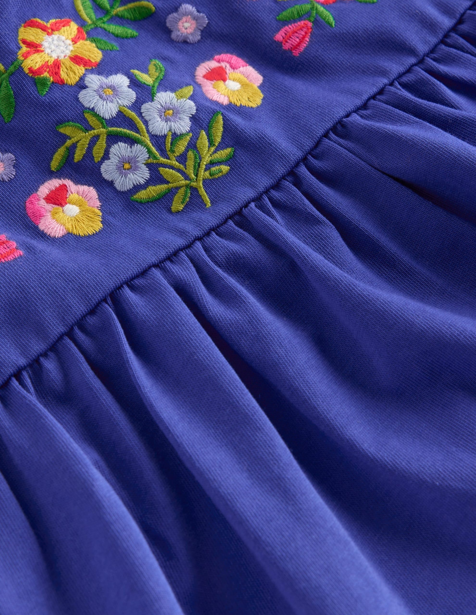Embroidered Jersey Yoke Top-Sapphire Blue Embroidery - Image 3