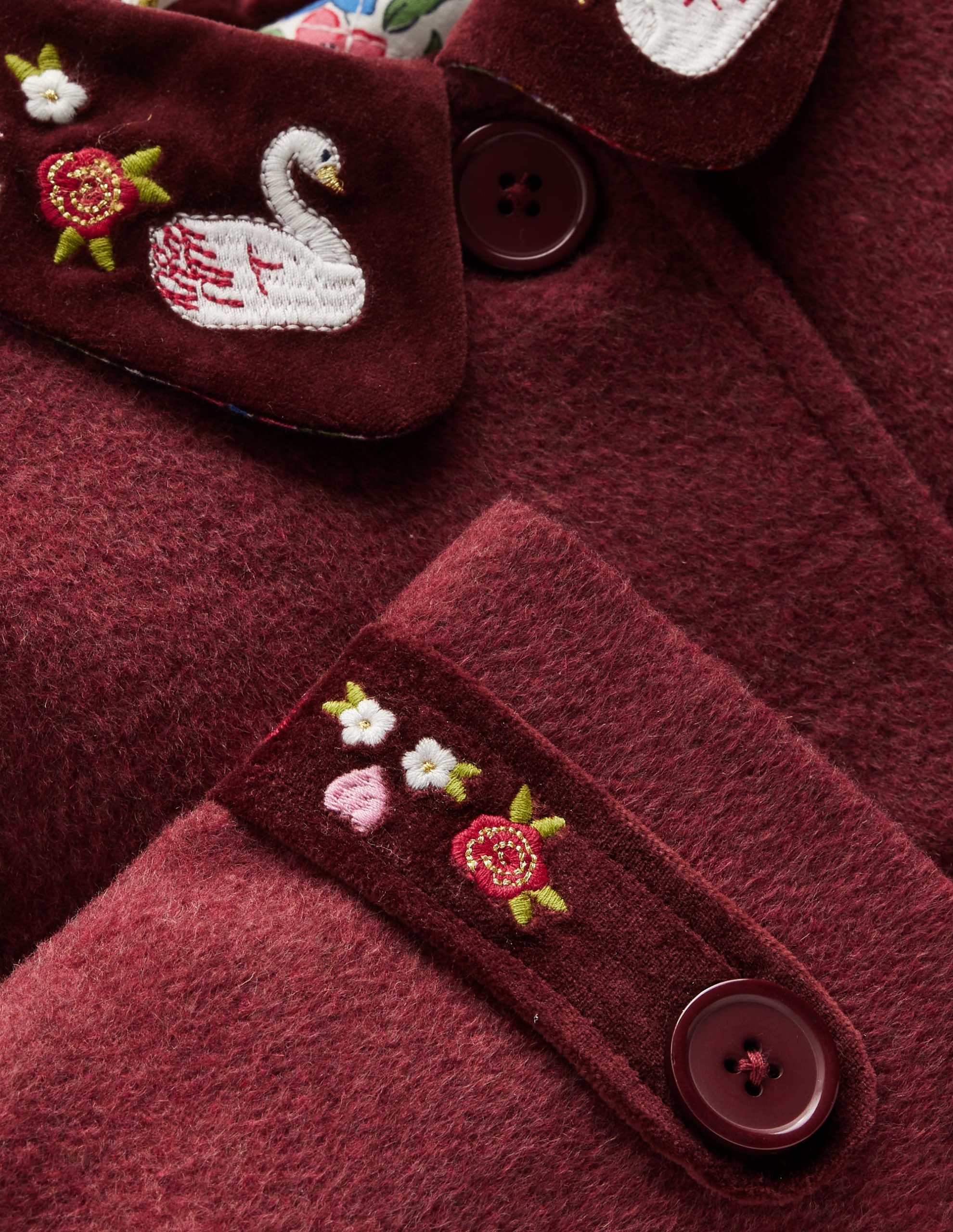 Wool Blend Coat-Chestnut Swan Embroidery - Image 3