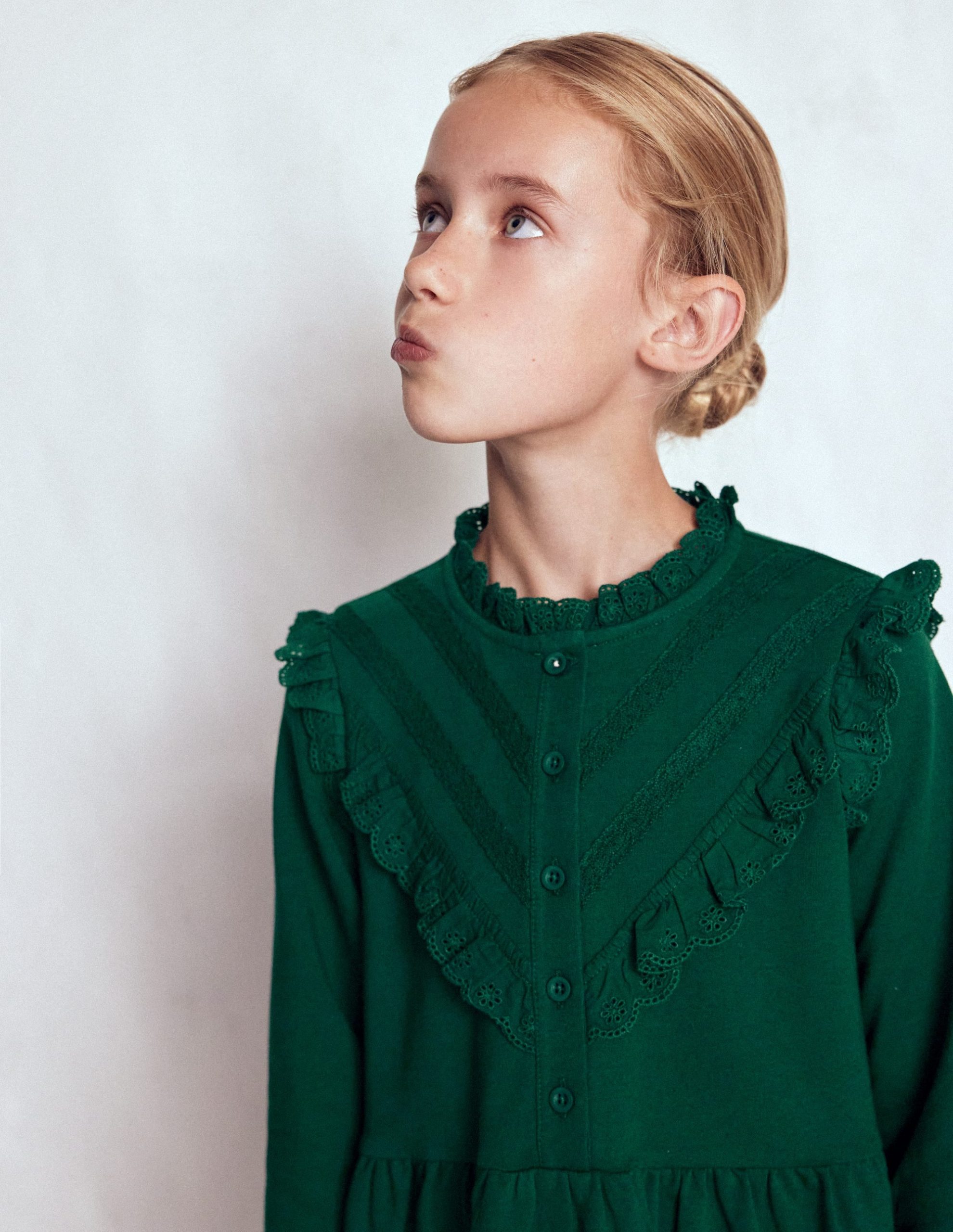 Lace Trim Sweatshirt Dress-Emerald Night - Image 2