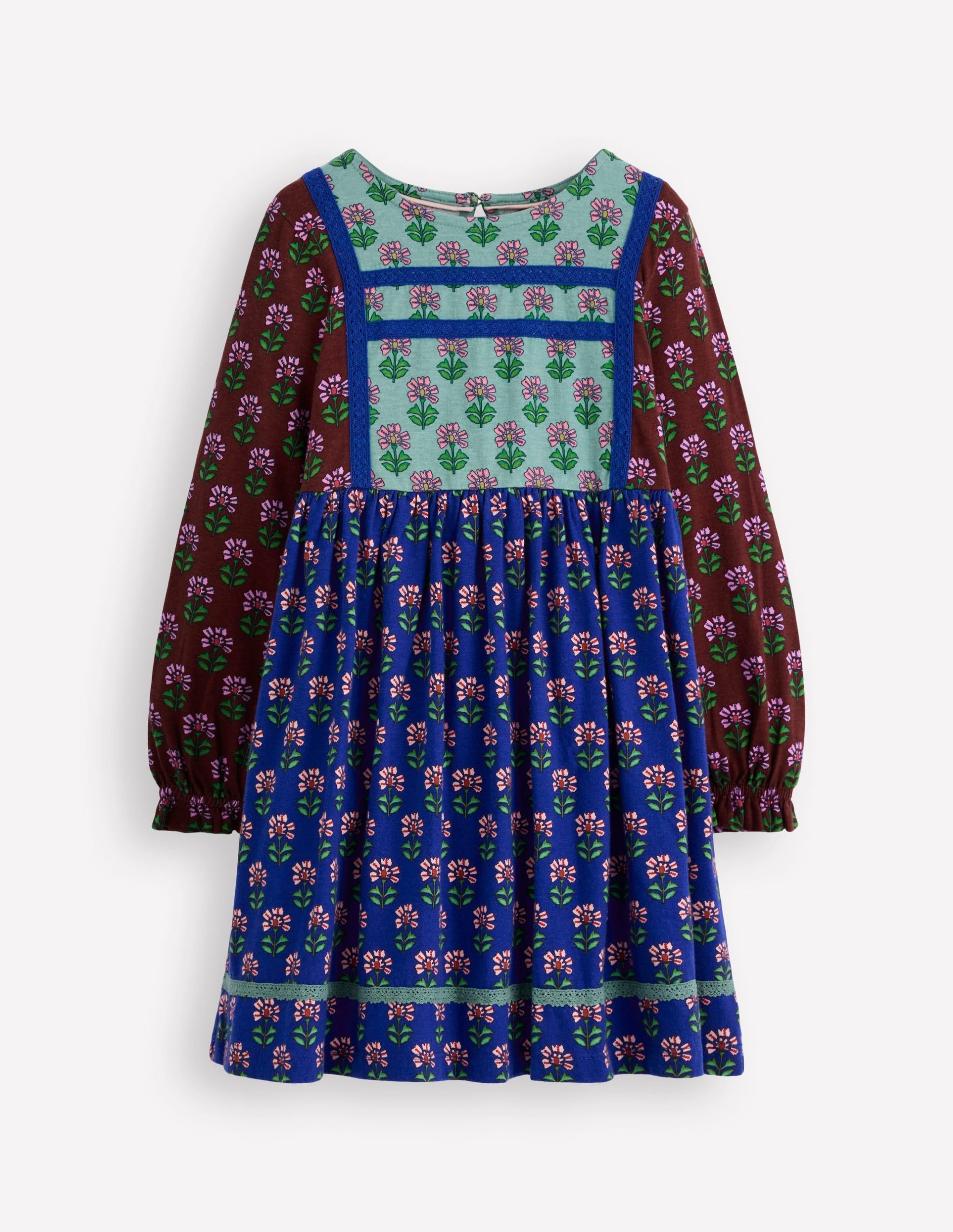 Hotchpotch Floral Jersey Dress-Bright Blue Woodblock Flower - Image 2