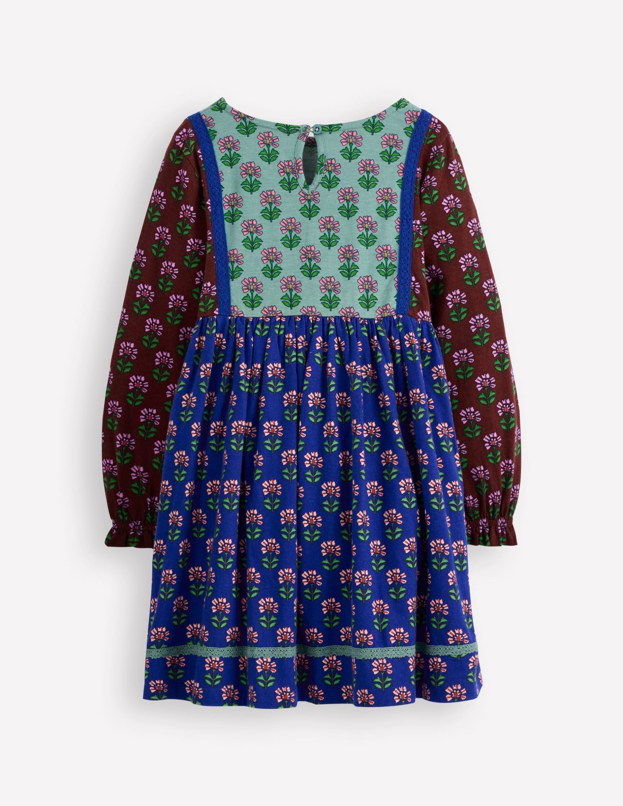 Hotchpotch Floral Jersey Dress-Bright Blue Woodblock Flower - Image 3