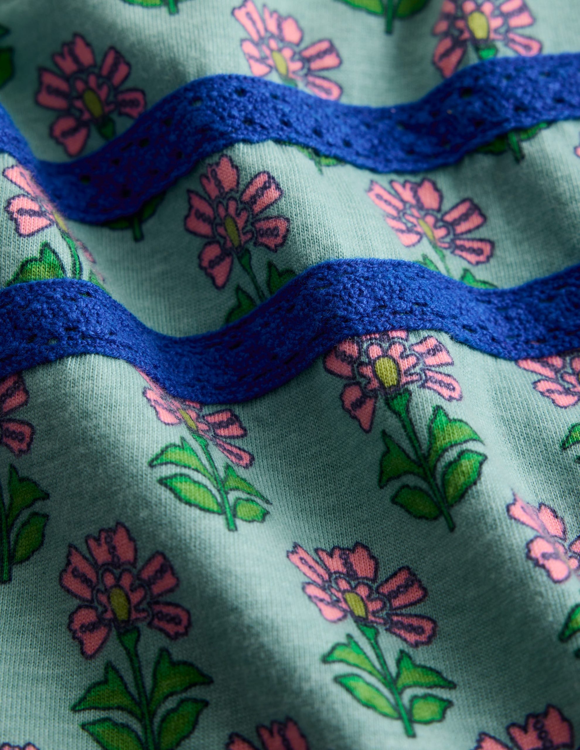 Hotchpotch Floral Jersey Dress-Bright Blue Woodblock Flower - Image 4