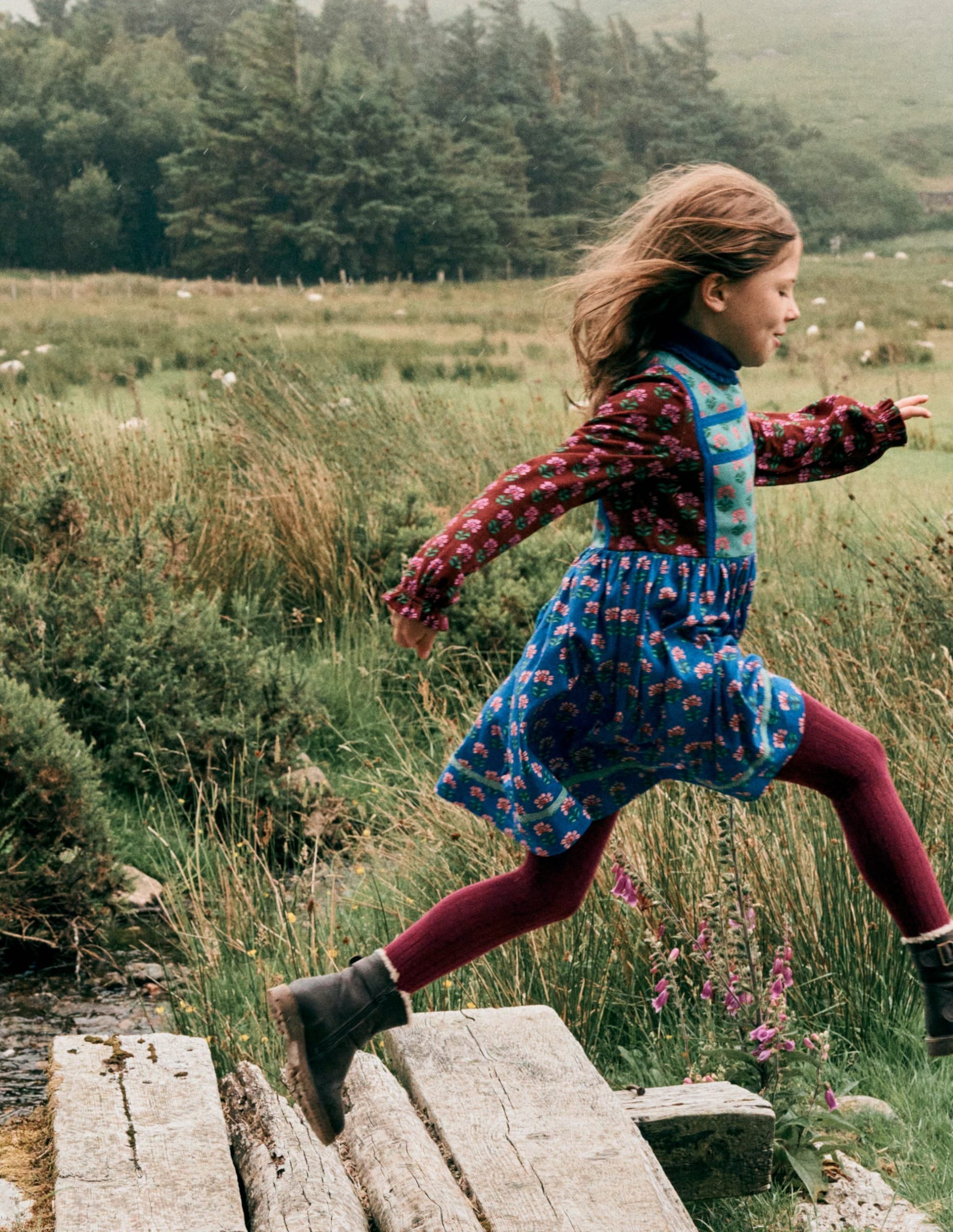 Hotchpotch Floral Jersey Dress-Bright Blue Woodblock Flower
