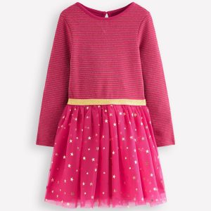 Twirly Tulle Mix Dress-Cherry Jam/ Gold Confetti