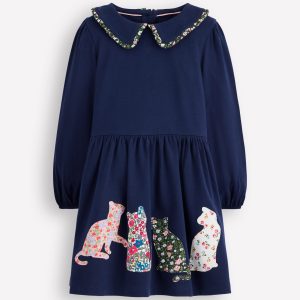 Pretty Appliqu?? Jersey Dress-College Navy Cats