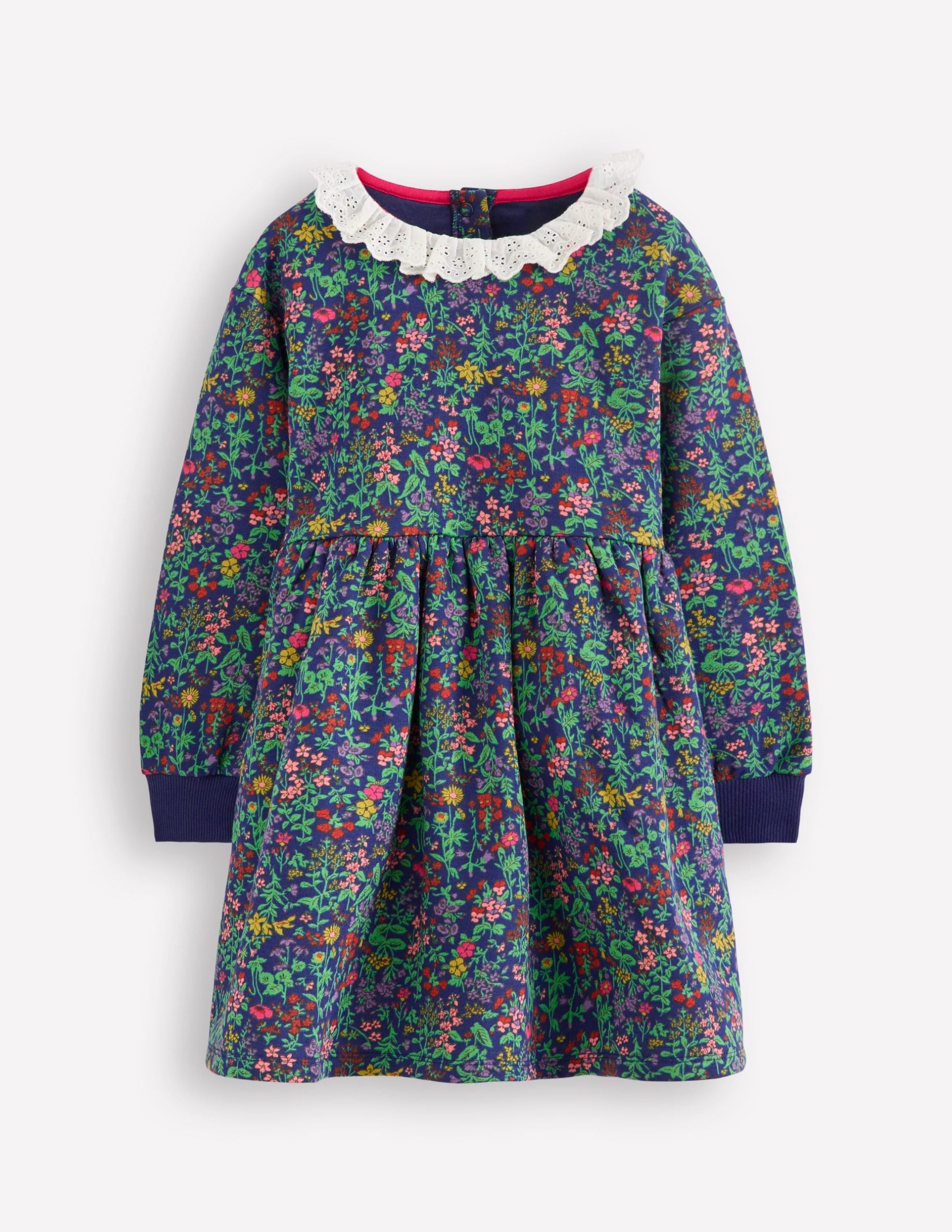 Broderie Sweatshirt Dress-College Navy Flower Meadow