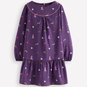 Curved Yoke Jersey Dress-Mystic Purple Parisian