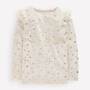 Frill Sleeve Pointelle Top-Soft Ivory