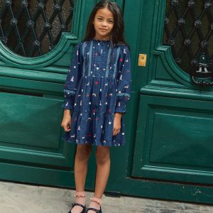 Lace Detail Woven Dress-Starboard Blue Parisian