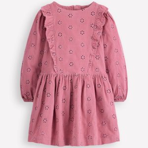 Cord Broderie Dress-Pink Haze