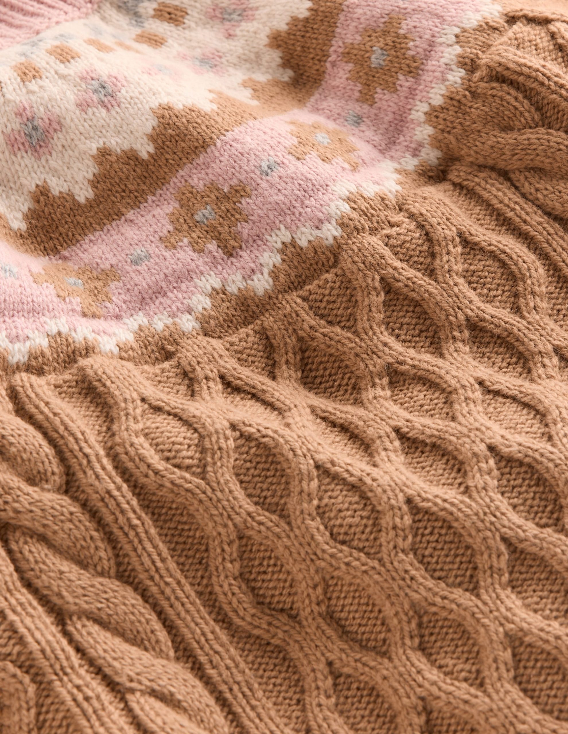 Fair Isle Cable Sweater-Camel Melange - Image 4