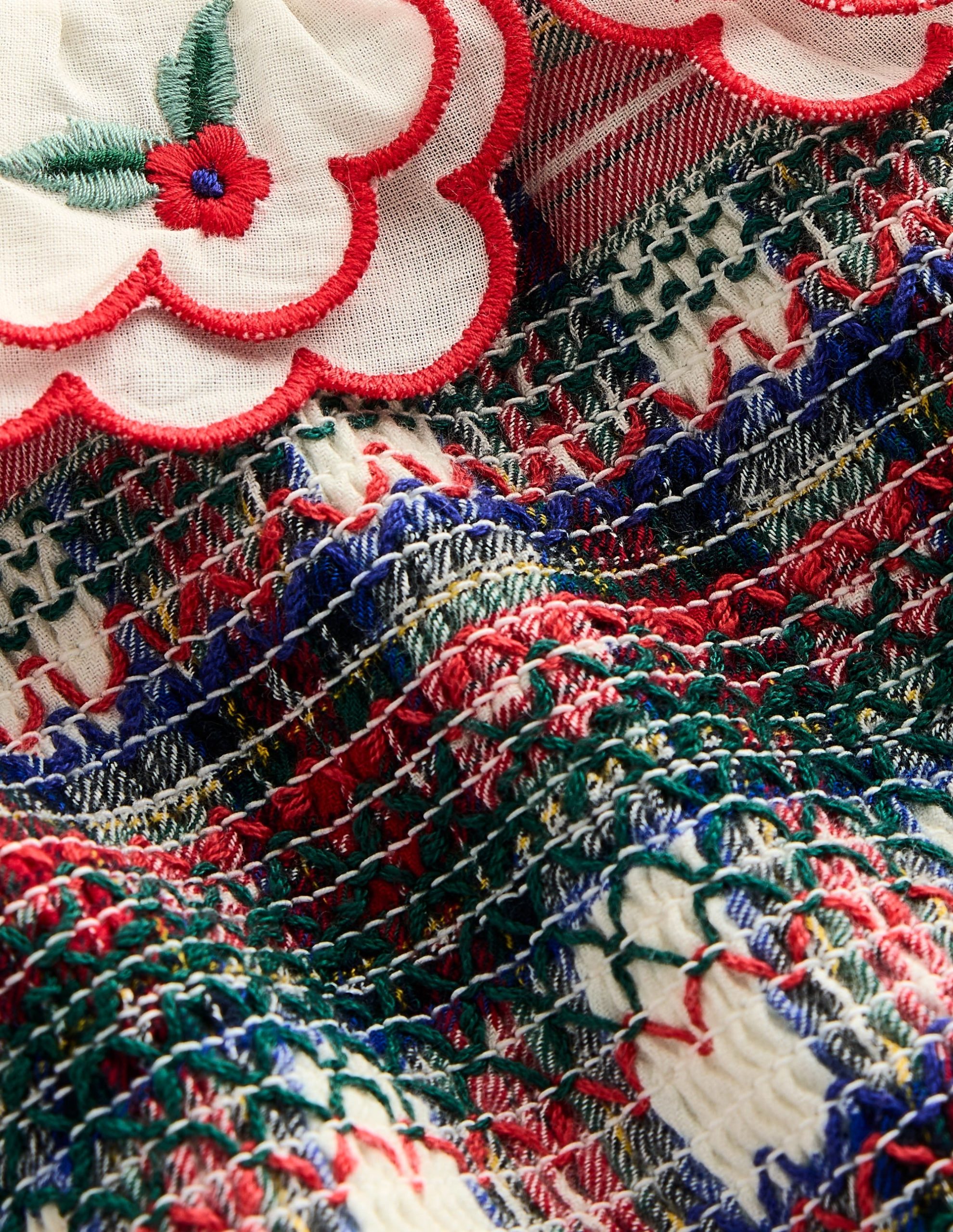 Cosy Collar Detail Smock Dress-Ivory Check - Image 4