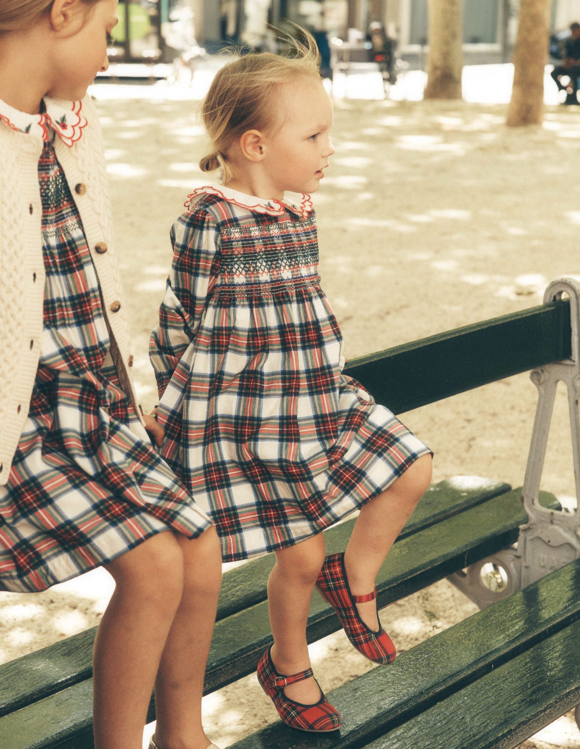 Cosy Collar Detail Smock Dress-Ivory Check