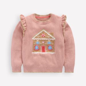 Fun Frill Logo Sweater-Vintage Pink Gingerbread House
