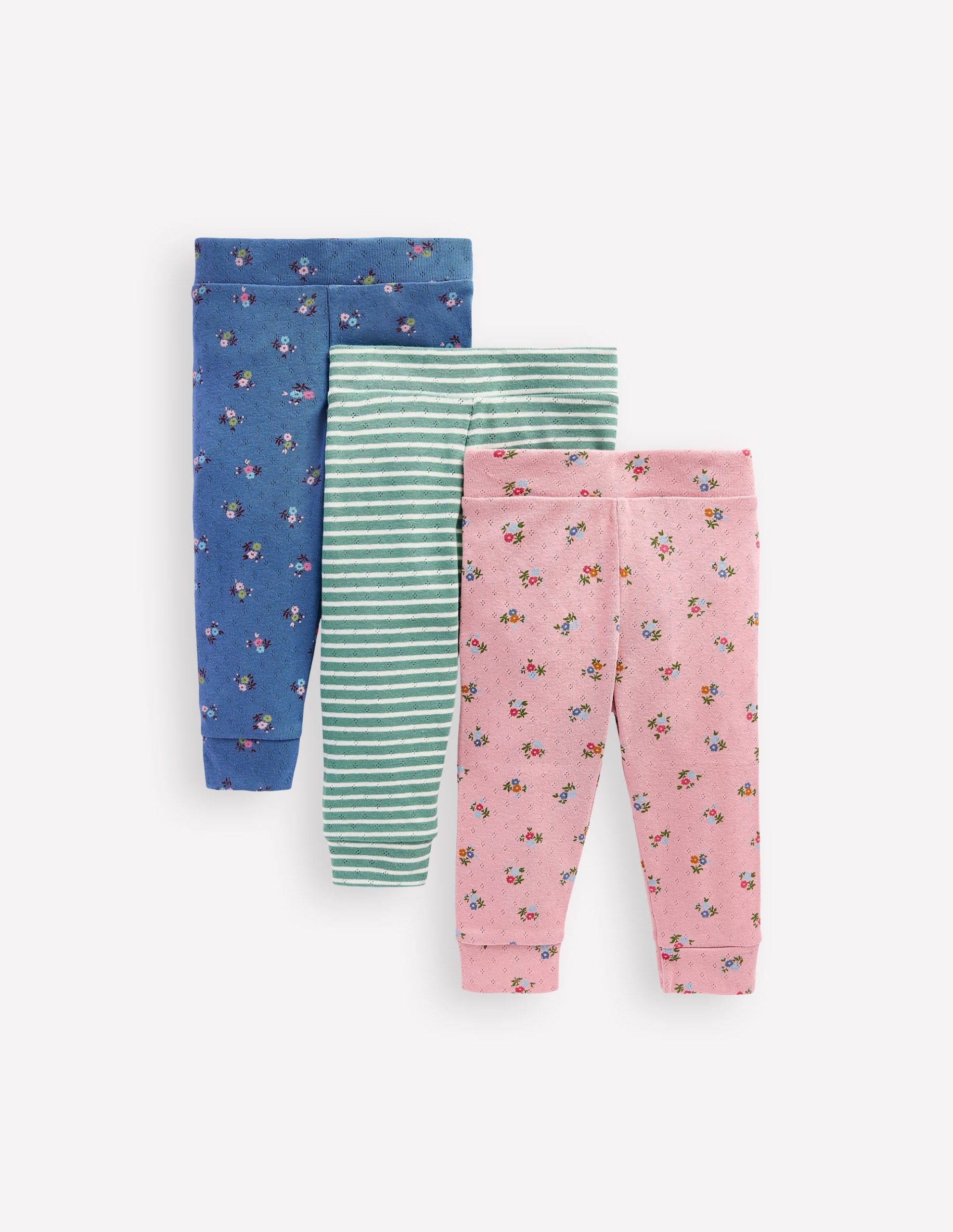 3 Pack Pointelle Leggings-Pink/Blue Ditsy Floral