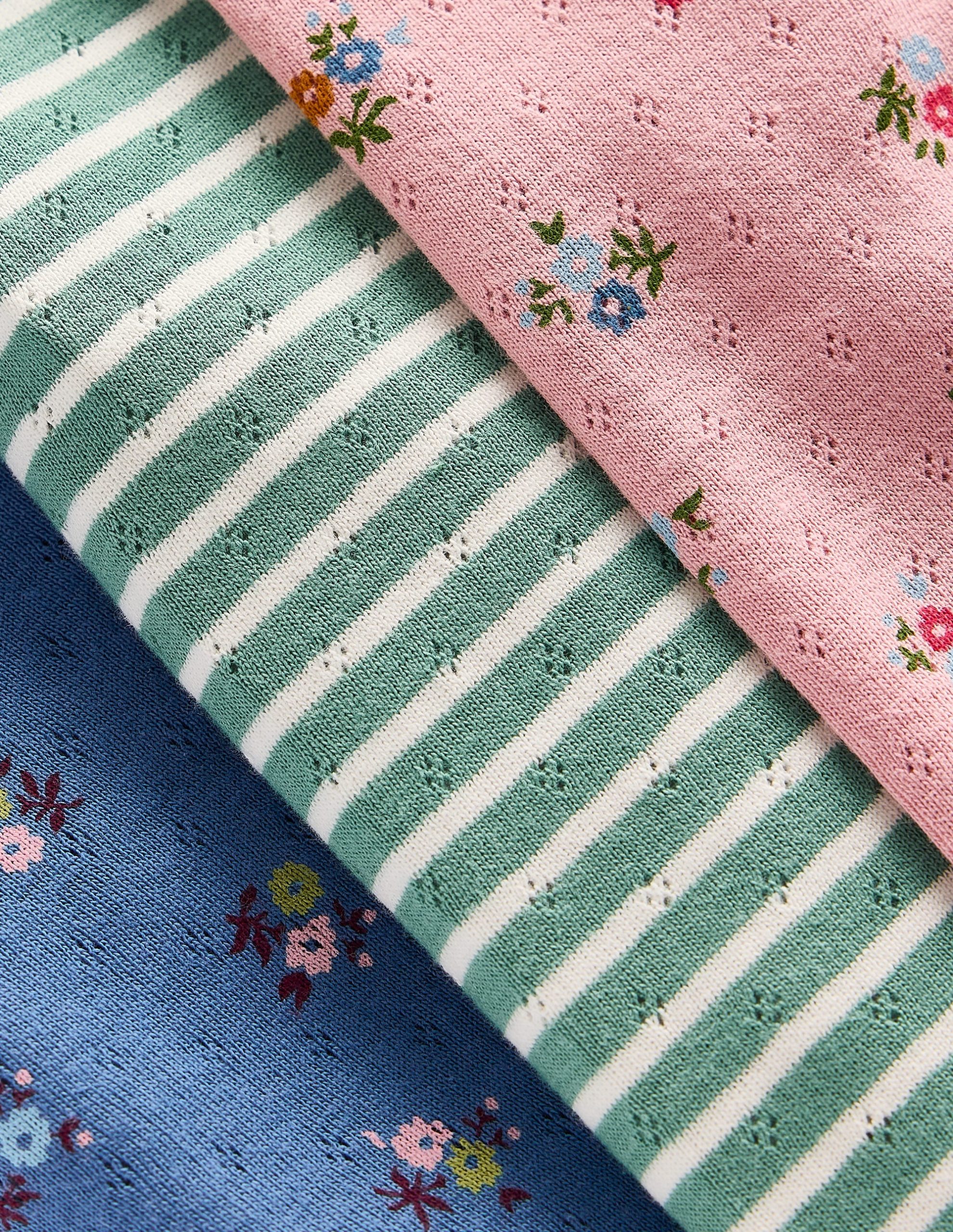 3 Pack Pointelle Leggings-Pink/Blue Ditsy Floral - Image 2