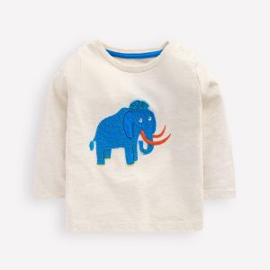 Long Sleeve Applique T-Shirt-Oatmeal Mammoth