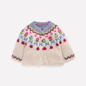 Edie Fair Isle Cardigan-Ecru Marl Flowers