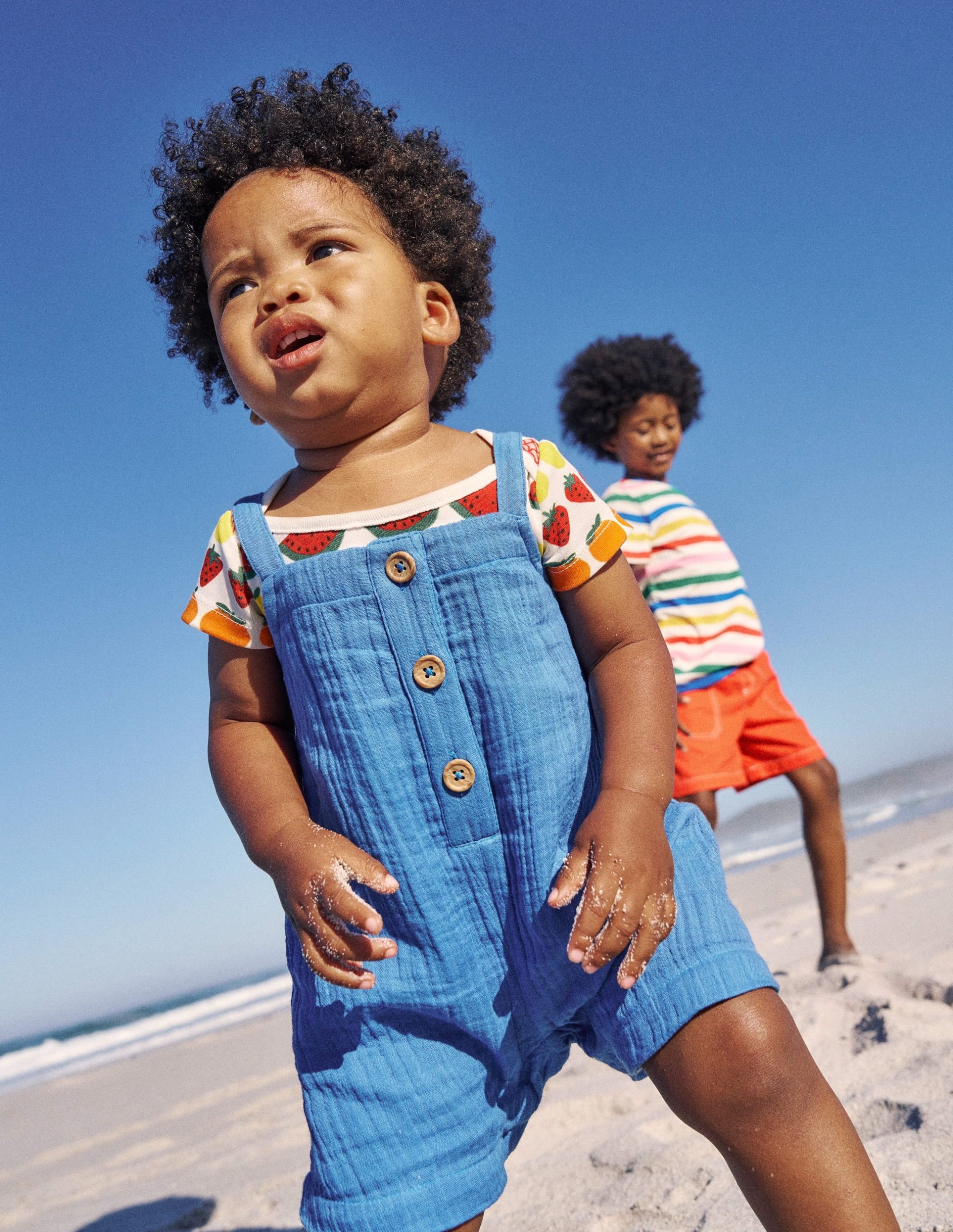 Double Cloth Overalls Set-Peacock Plume Blue Fruit
