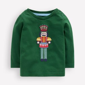 Long Sleeve Applique T-Shirt-Pine Green Nutcracker
