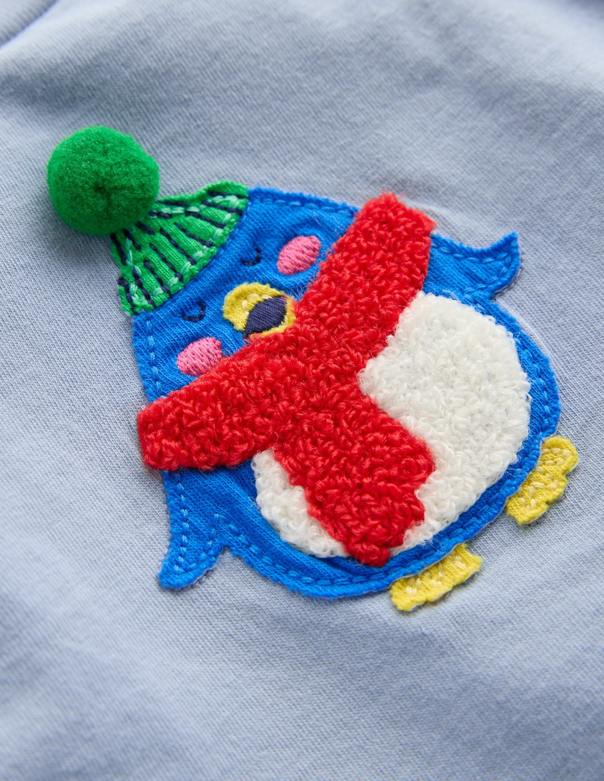 Long Sleeve Applique T-Shirt-Light Blue Penguin - Image 3