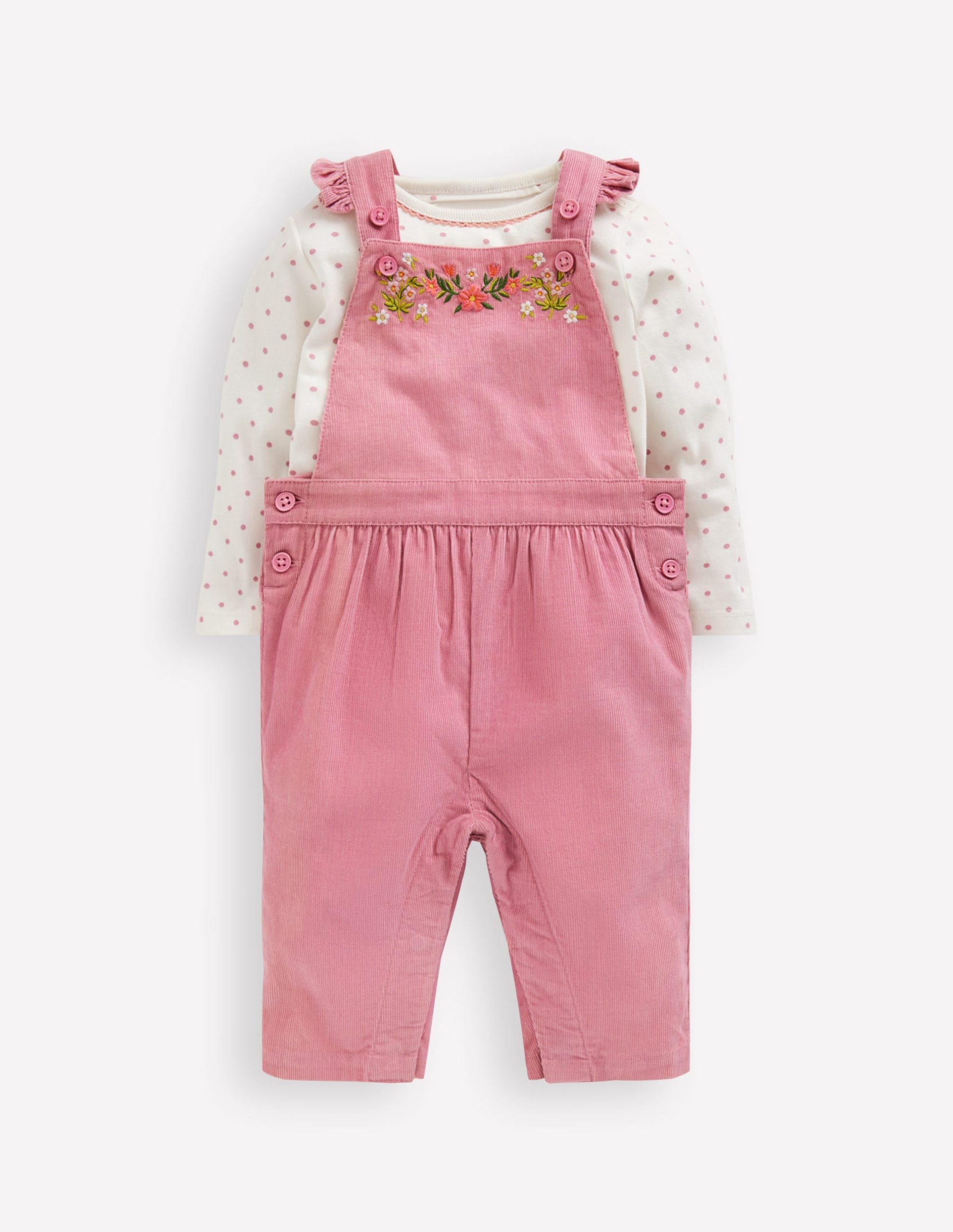 Woven Overalls Set-Pink Haze Floral Embroidery