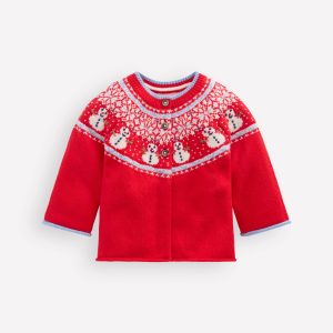 Fair Isle Cardigan-Poppy Red Snowman