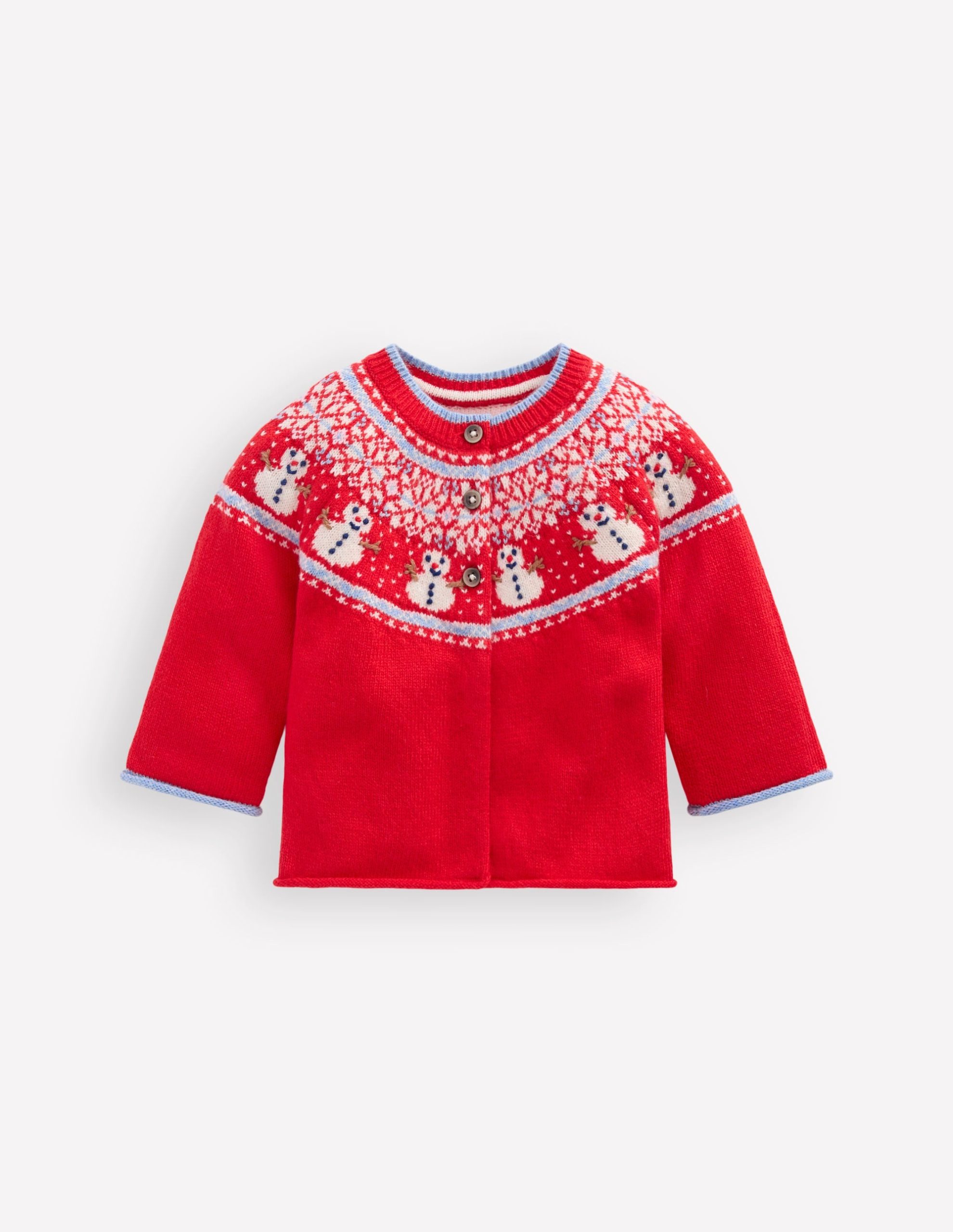 Fair Isle Cardigan-Poppy Red Snowman