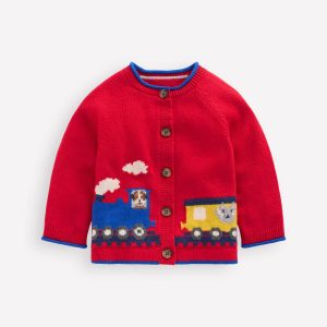 Novelty Logo Cardigan-Rockabilly Red Trains