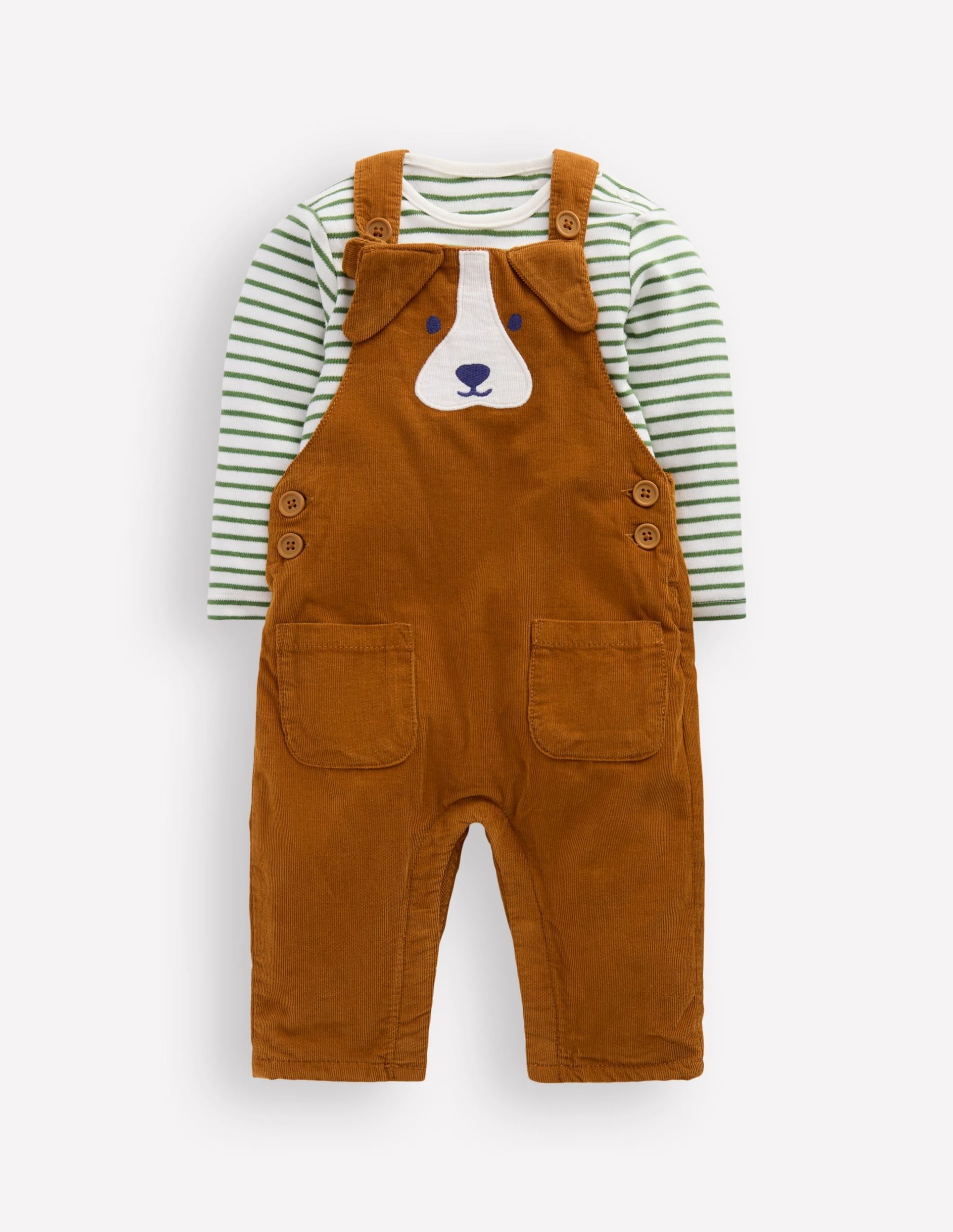 Novelty Cord Dungaree Set-Brown Dog