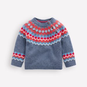 Fair Isle Button Sweater-Blue Classic Fair Isle