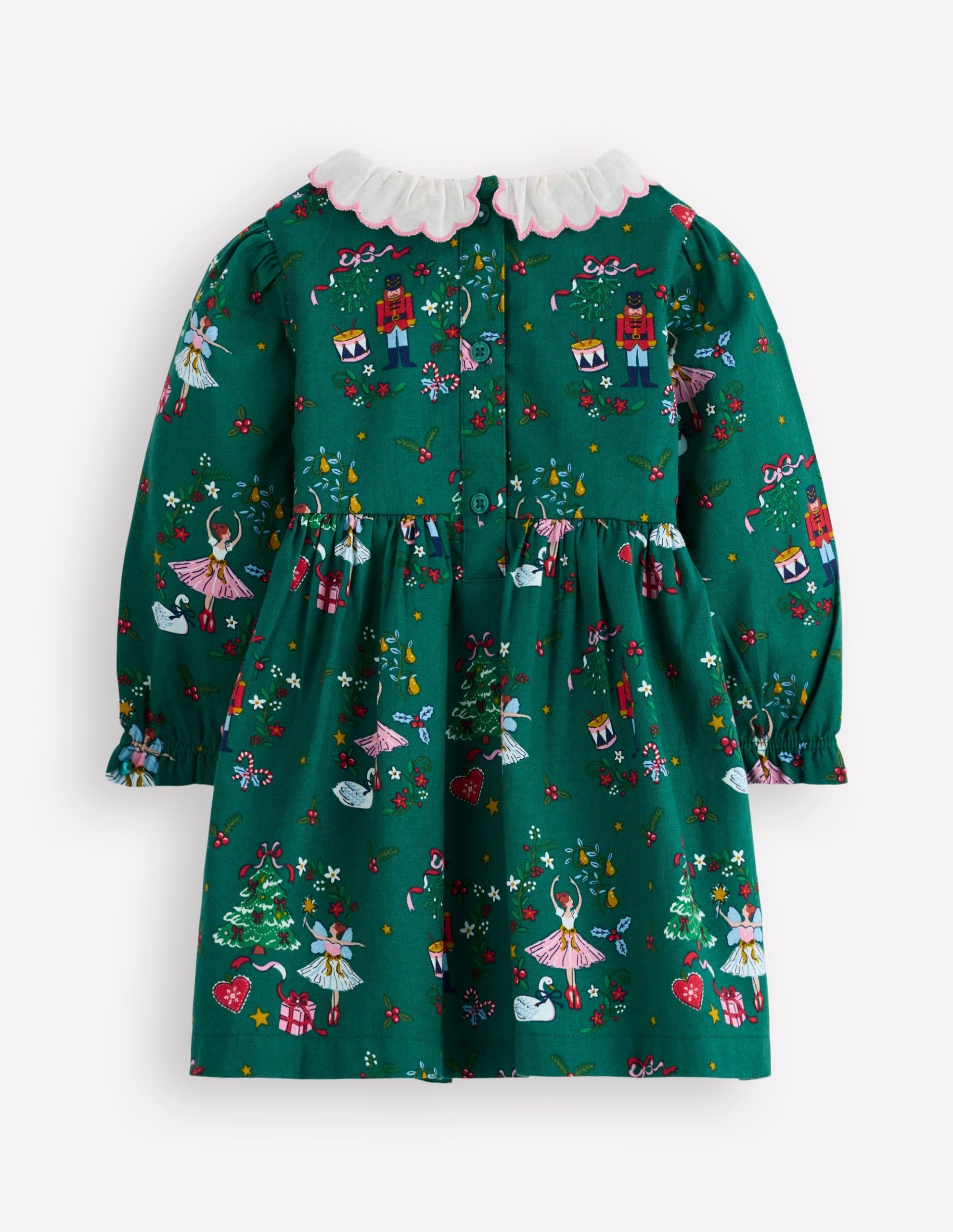 Smocked Party Dress-Alpine Green Festive - Image 2