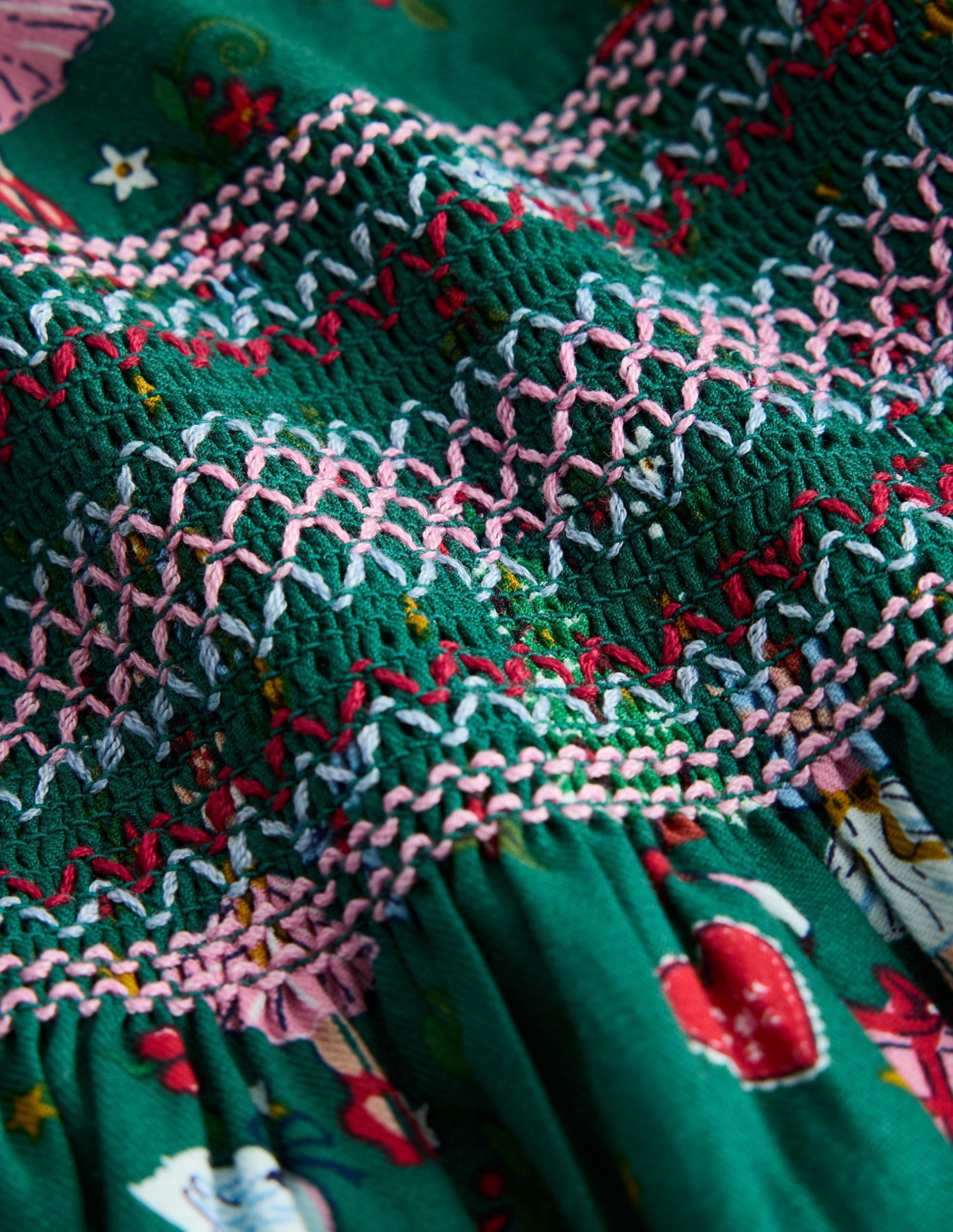 Smocked Party Dress-Alpine Green Festive - Image 3