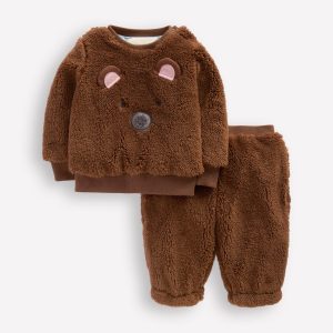 Novelty Borg Sweatshirt Set-Brown Bear