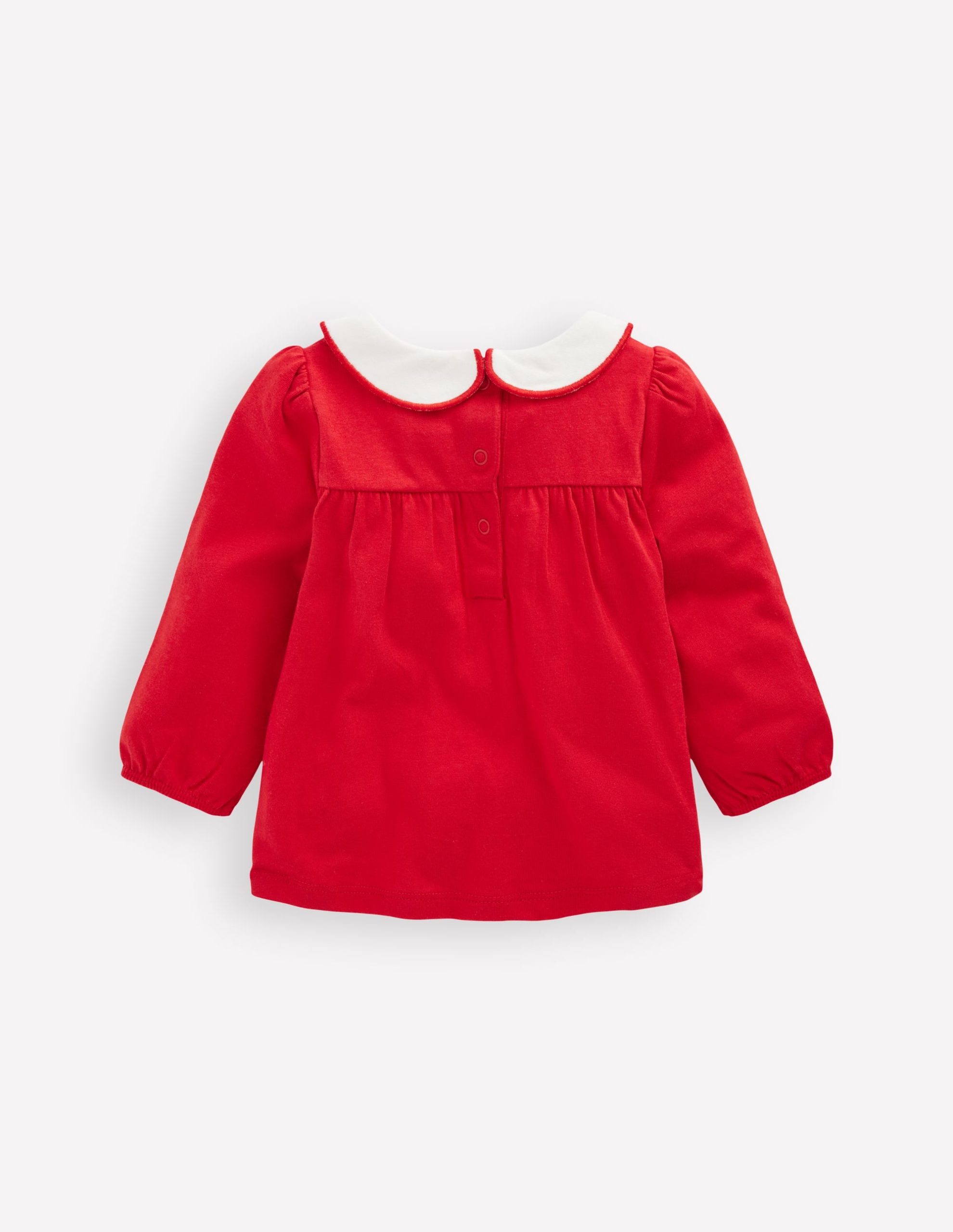 Embroidered Collar Jersey Top-Rockabilly Red - Image 2