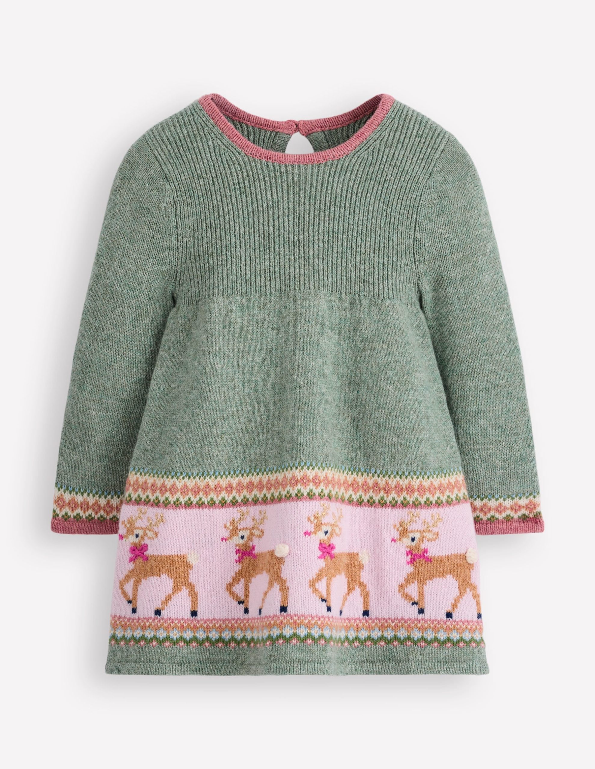 Fair Isle Knitted Dress-Eucalyptus Reindeer Fair Isle