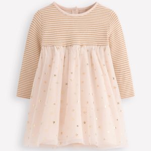 Jersey Tulle Dress-Soft Ivory/Gold Confetti