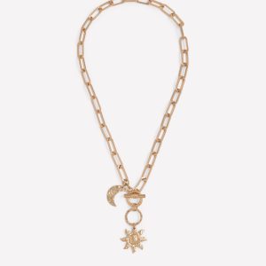 Hammered Motif Necklace-Gold Colour