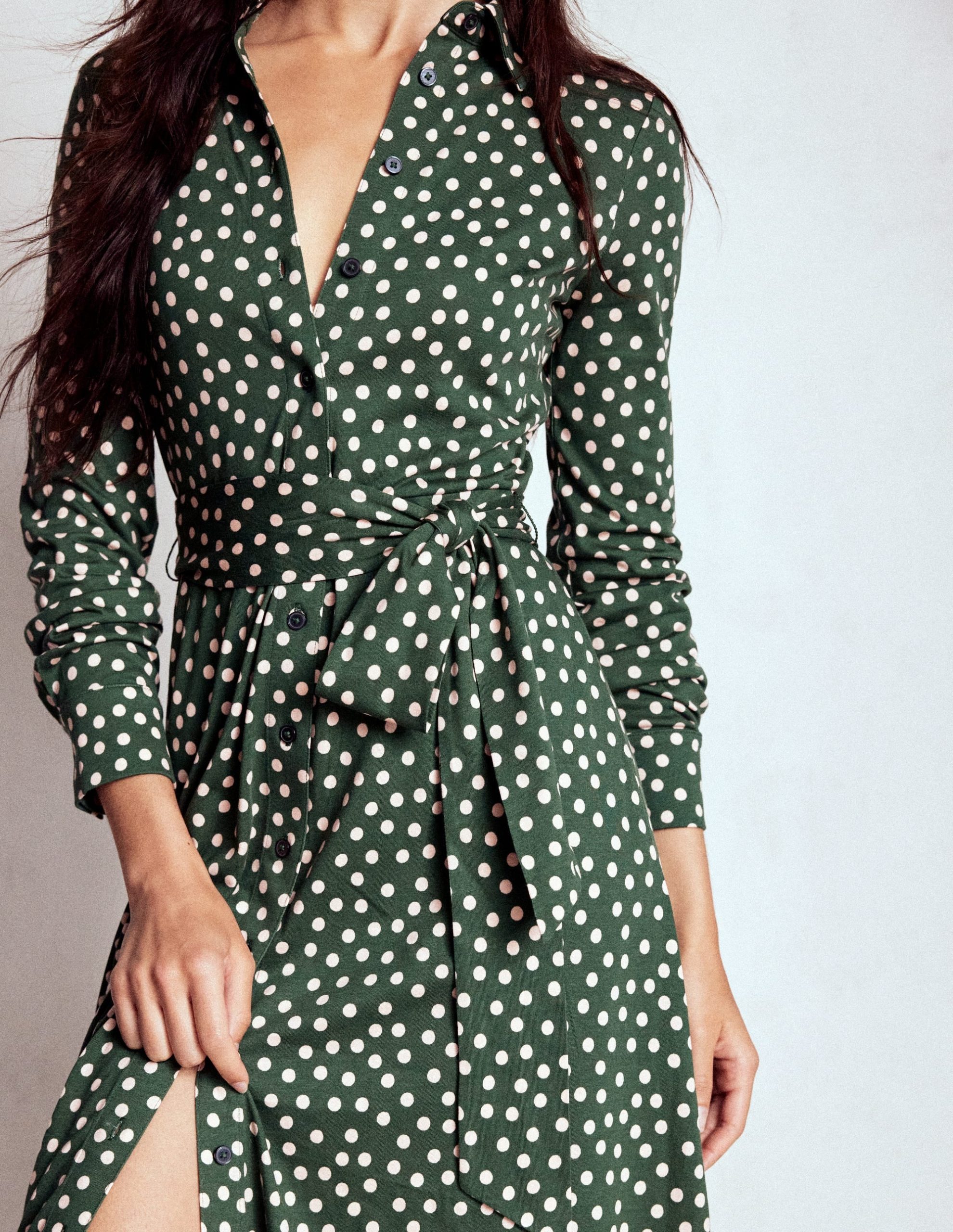 Marcia Jersey Shirt Dress-Hunter Green. Painted Dot - Image 2