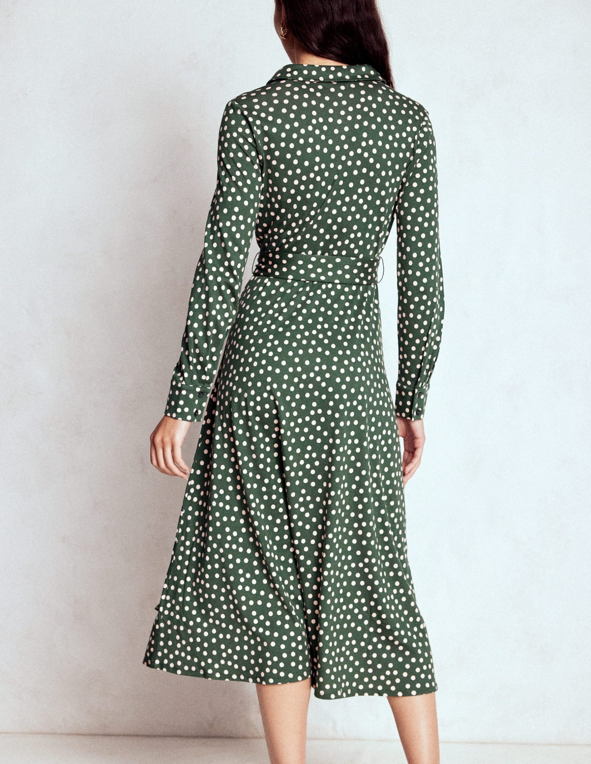 Marcia Jersey Shirt Dress-Hunter Green. Painted Dot - Image 3