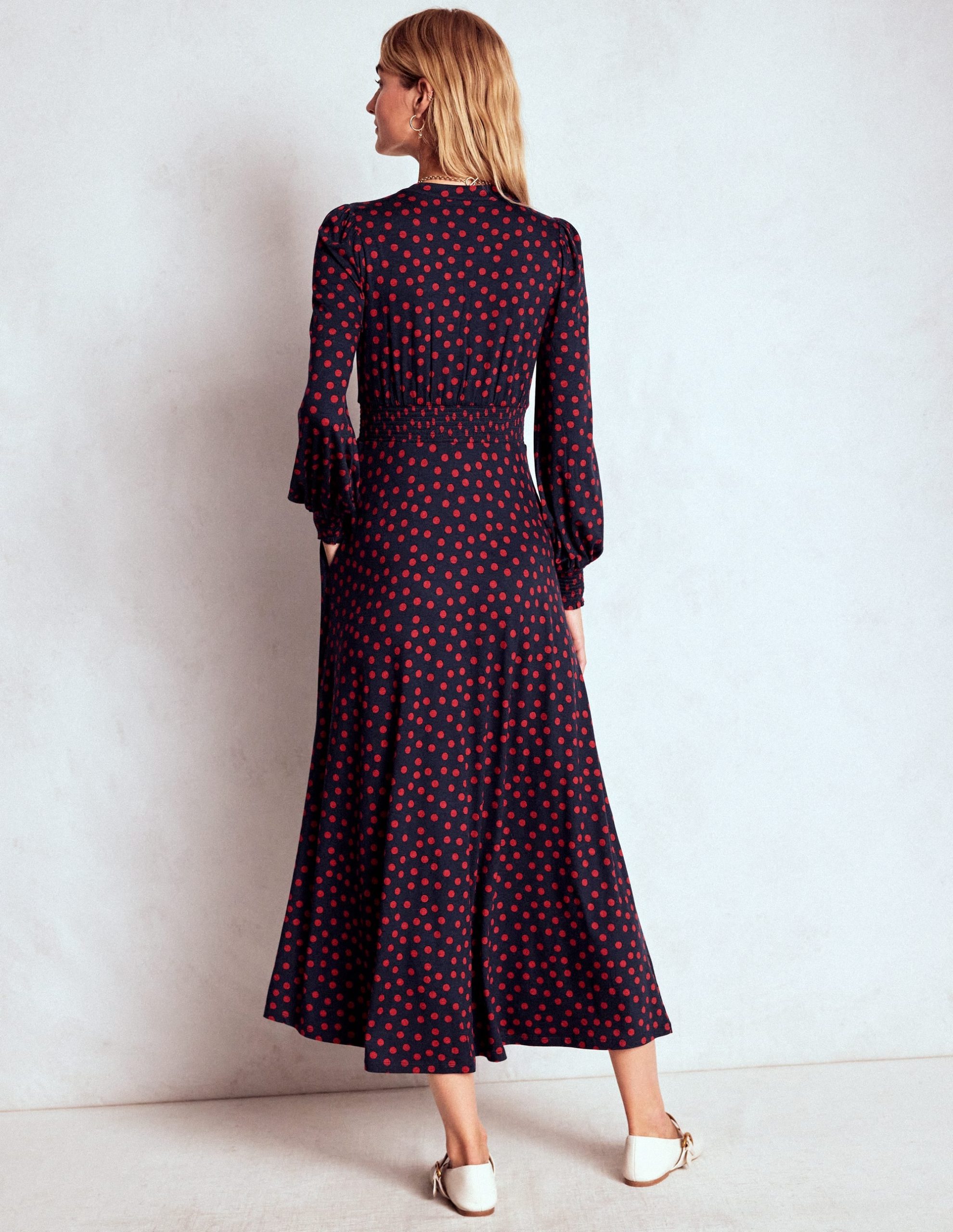 Ivy Smocked Midi Dress-French Navy. Painted Dot - Image 4