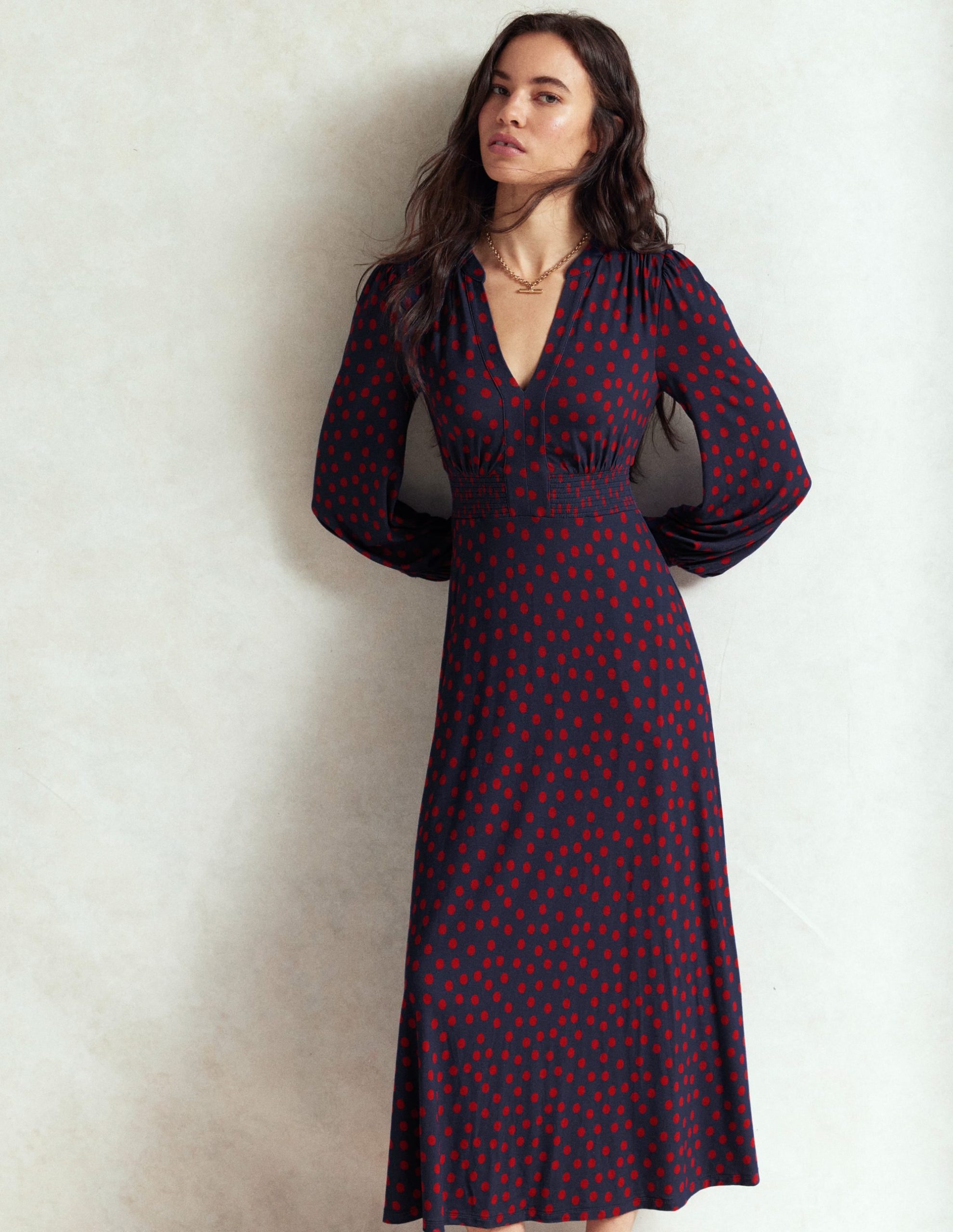 Ivy Smocked Midi Dress-French Navy. Painted Dot - Image 6